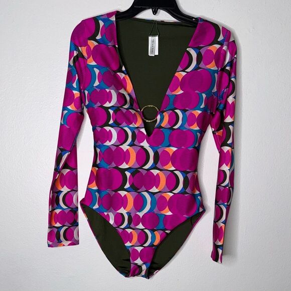 TRINA TURK SWIM  Long Sleeve Ring Front One Piece Paddle Suit Size Small - Picture 6 of 7